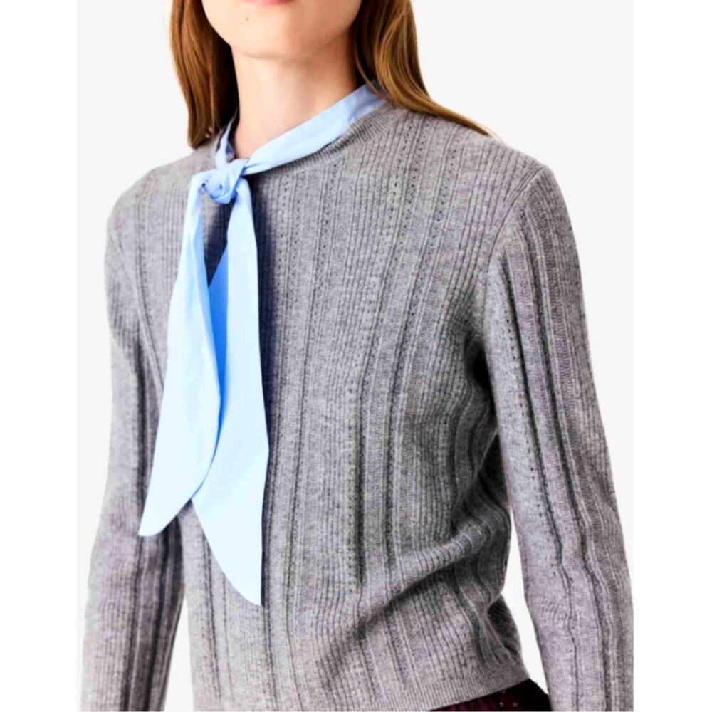 Maje Removable Poplin Collar Sweater Grey Size 3 Large
